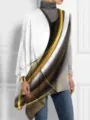 Camiseta suelta de manga larga para mujer con estampado 3D abstracto y cuello alto - S / Parte Superior (Estampado de Líneas de Flujo Abstractas Oro-Negro-Gris-Y53069) / Blanco