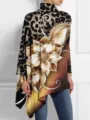 Camiseta de manga larga y cuello alto para mujer con estampado de leopardo y flores 3D - S / Parte Superior (Estampado de Leopardo y Flores 3D Retro-Y53070)