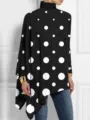 Túnica negra oversize de cuello alto con estampado 3D de lunares blancos y dobladillo - S / Parte Superior (Estampado de Lunares Blancos-Y53072) / Negro