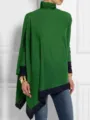 Top tipo poncho informal verde de cuello alto para mujer con ribete azul marino y mangas - S / Parte Superior (Corte asimétrico verde oscuro-Y53073) / Modelo de patchwork verde oscuro