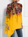 Top de cuello alto para mujer con estampado de pintura al óleo 3D y dobladillo irregular - S / Parte superior (Estampado de pintura al óleo abstracto amarillo brillante-Y53090) / Amarillo tierno