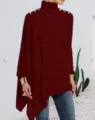 Top holgado de cuello alto color burdeos y manga larga asimétrica para mujer moda - S / Parte Superior (Estilo Asimétrico con Botón en el Hombro Vino Tinto-Y53092) / Burdeos