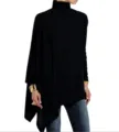 Elegante top negro de cuello alto para mujer, estilo poncho holgado de manga larga - S / Parte Superior (WMQTX374) / Negro