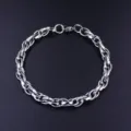 Men stainless steel Cuban chain bracelet, durable coarse link metal wristband for daily wear. - 5mm Twisted Chain (Lobster Clasp) / 18cm Bracelet / Silver