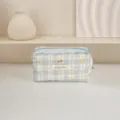 Cute blue plaid lace cosmetic bag with cherry bow print, stylish portable storage pouch. - Blue Plaid Small Cherry Medium Pencil Case
