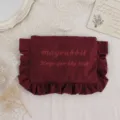 Rotes Kosmetiktäschchen mit Rüschen und Stickerei, süße Kosmetiktasche für Damen Alltag. - Burgunderrot / 22*17CM
