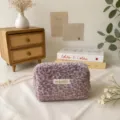 Plush leopard print makeup bag and pencil pouch, soft multi-functional portable storage bag. - Purple Pink