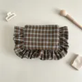 Vintage plaid ruffle makeup bag for women, elegant cosmetic pouch and portable storage bag. - 22*17CM / Yellow Brown Plaid