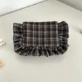 Retro plaid cosmetic bag featuring stylish ruffled edges, perfect for daily storage or evening use. - 22*17CM / Blue Plaid
