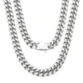 Detailed view of thick silver Cuban link chain necklace, durable stainless steel hip hop jewelry. - 6mm Width (17cm Length) / Silver