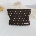 Neceser de maquillaje vintage de pana marrón con lunetos azul claro, bolso de mano portátil chic. - Bolsa de Cosméticos Grande / Marrón