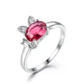 Silberner Roter Edelstein Kaninchen Ring Damen Eleganter Tierschmuck Hauptproduktanzeige - Größe 6 / Rot