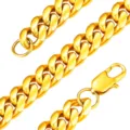 Gold stainless steel Cuban chain necklace detail view, men's hip hop jewelry variant. - 6mm Round Polished Buckle Style / 18cm / Gold