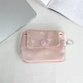 Pink ribbon print small coin purse with flap snap closure and zipper, portable mini card holder. - 12*2*9 / Satin Bow / Pink
