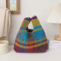 Gemütliche bunte karierte Plüschhandtasche süße Winter Handtasche weiche Plüsch Tasche Damen - Buntes Gitter
