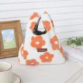 Flauschige Handtasche mit süßem Orangen Blumenmuster, stylische Minitasche für Winter. - Plüsch orange Blume