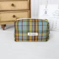 Trousse a crayons a carreaux retro et sac de rangement cosmetique multifonctionnel etudiant. - M / Plaid Jaune Bleu