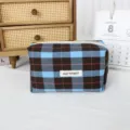 Trousse à crayons et trousse de maquillage à carreaux vintage, grand rangement pour étudiants. - M / Plaid Bleu Café