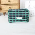 Trousse de toilette à carreaux vintage plumier multifonction grande capacité rangement - M / Grille Vert Émeraude