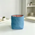 Denim Stoff Desktop Aufbewahrungskorb, rot kariertes Futter Organizer für Kosmetik Kleinigkeiten. - 9*7*10 / Hellblau Denim