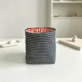 Denim Stoff Tisch Aufbewahrungskorb gestreift mit rotem Karo Futter für Make-up Kleinigkeiten. - 9*7*10 / Dunkelblaue Streifen