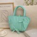 Borsa a mano plissettata verde da donna, borsa casual elegante con fiocco grazioso. - Verde