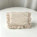 Beige Nylon Kosmetiktasche mit rüschen und bestickten Buchstaben für den täglichen Gebrauch. - Khaki / 22*17CM