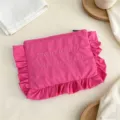 Rosa Nylon Kosmetiktasche mit süßen Rüschen und Stickerei für die tägliche Aufbewahrung. - Fuchsia / 22*17CM