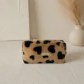 Pluche make-up tas met hartjesprint, zacht cosmetisch tasje voor reis en dagelijks gebruik. - Khaki Zwarte Harten Groot