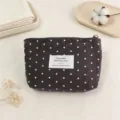 Borsa cosmetica con cerniera in tessuto stampato a stelle stile coreano piccolo astuccio trucco - Caffè scuro con piccole stelle