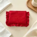 Rote Nylon Kosmetiktasche mit süßen Rüschen und hübscher Stickerei für Reise und Make-up. - Rot / 22*17CM