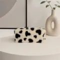 Pluche make-up tasje met hartjes print zachte cosmetica tas schattig etui voor op reis - Off-white Zwarte Harten Groot