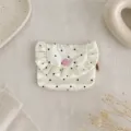 Korean style satin ruffled flap coin purse with polka dots, mini portable card and lipstick bag. - Satin Polka Dot / 12*9cm / White