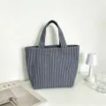 Mini bolso tote de lona a rayas verticales azul y blanco, detalle de bolsa de almuerzo diaria casual. - Rayas Azul Marino