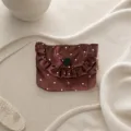 Korean style satin ruffled coin purse with cute polka dots for cards and earphones. - Satin Polka Dot / 12*9cm / Brown