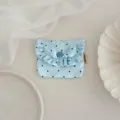 Korean style satin polka dot ruffled coin purse with button closure, mini compact makeup bag. - Satin Polka Dot / 12*9cm / Blue