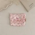 Korean satin ruffled flap coin purse with cute polka dots, ideal for cards, small items and daily use. - Satin Polka Dot / 12*9cm / Pink