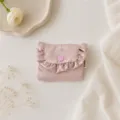 Korean satin ruffled coin purse with cute bow print and snap closure for daily use. - Satin Bow / 12*9cm / Pink