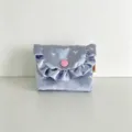 Korean satin ruffled flap coin purse featuring cute bow print and pink snap buttons. - Satin Bow / 12*9cm / Blue