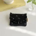 Black ruffle coin purse cute bow print card holder mini wallet aesthetic everyday accessory - Satin Bow / 12*9cm / Black