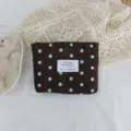 Bolso cosmético retro de pana con topos, estuche portátil con cremallera para lápiz labial. - Estuche para Labial / Marrón