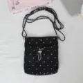 Schwarze Nylon Mini Umhängetasche mit weißen Punkten, lässige Handtasche für Alltag. - 15*4*18.5cm / Schwarz Weiße Punkte
