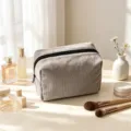Bolsa de maquillaje de pana lisa de gran capacidad organizador de viaje portátil neceser - 18x9x13cm / Gris