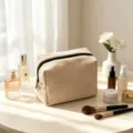 Beige corduroy makeup bag large capacity travel cosmetic pouch for women daily use - 18x9x13cm / Apricot