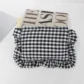 Black and white gingham cosmetic bag with cute ruffle trim, portable travel makeup pouch. - 22*17 / Large Black Plaid