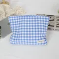 Borsa cosmetica a quadri blu e bianco elegante borsetta da trucco portatile per articoli da toeletta - 27*5*18cm / Grande Griglia Blu
