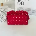 Rote Pünktchen Rüschen Kosmetiktasche Tragbare Nylon Reise Make-up Tasche Kulturbeutel - Rot mit weißen Punkten