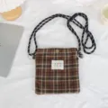 Retro wool plaid mini crossbody bag for women, casual vintage phone pouch and shoulder bag. - 17*20cm / Brown Plaid