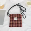 Retro plaid wool cross body mini bag simple phone storage bag casual daily shoulder handbag - 17*20cm / Wine Red Plaid