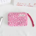 Pink leopard print zipper coin purse with wrist strap, cute portable mini wallet makeup pouch. - 16x11x2cm / Rose Red